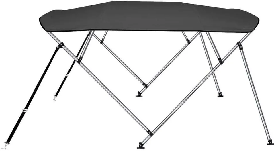 SereneLife 4 Bow Bimini Top Boat Cover – 96" L x 85-90" W x 54" H, Durable 1" Aluminum Frame, Waterproof & UV-Resistant, Easy Install with Front Straps, Rear Support Arms & Free Storage Boot (Gray)