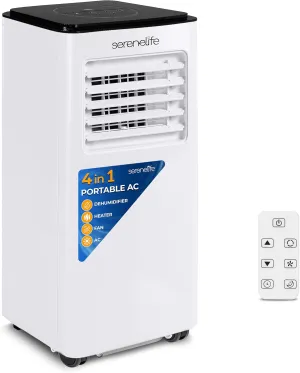 SereneLife 8000 BTU Portable Air Conditioner - 3-in-1 Compact Standing Air Conditioner for Room Up to 300 Sq. Ft. - Floor AC Unit with Remote Control - Universal Casters, Window Mount Kit
