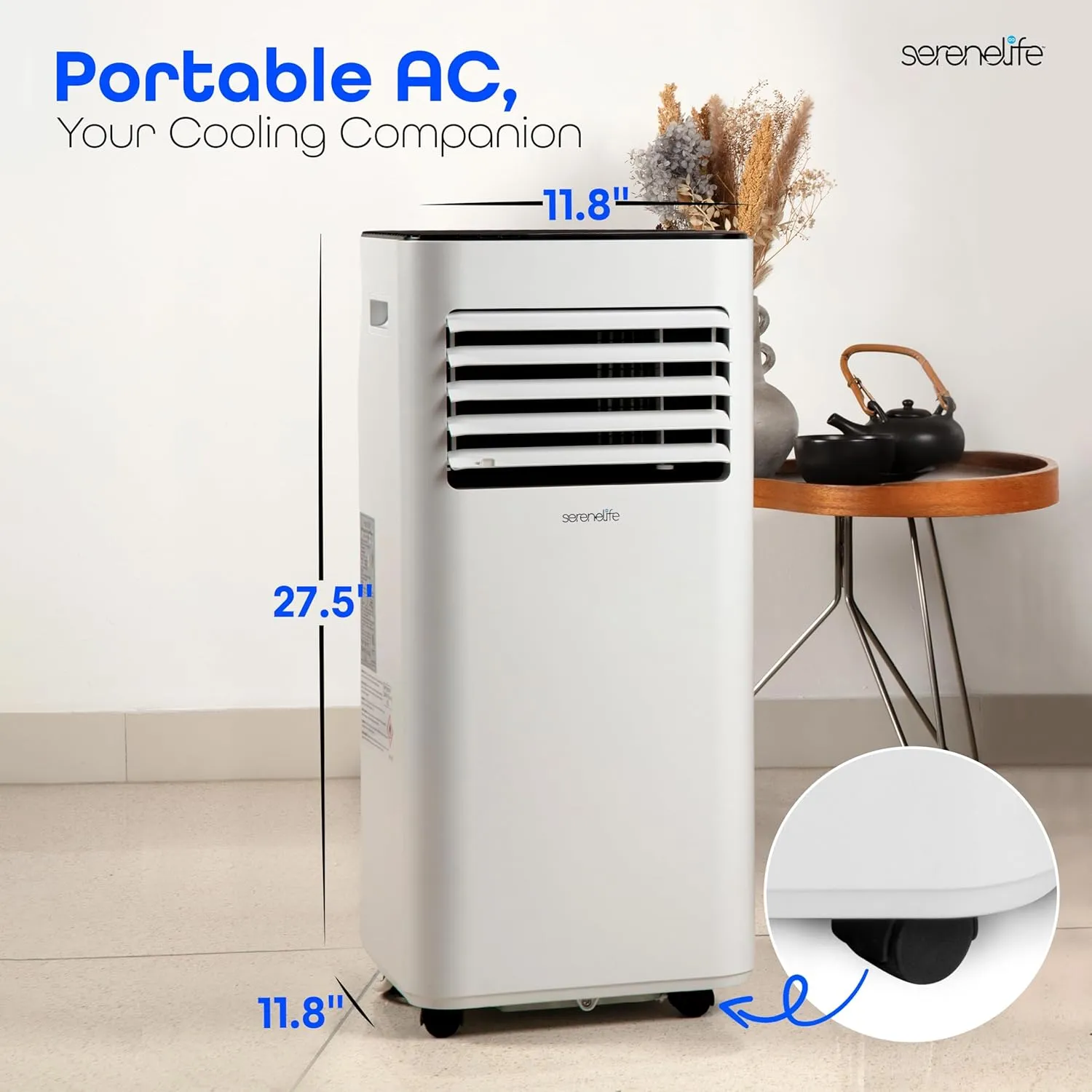 SereneLife SLPAC180W Portable Conditioner-3-in-1 Compact Standing Air Conditioner for Room Up to, Floor AC Unit with Remote Control, Universal Casters, Window Mount Kit