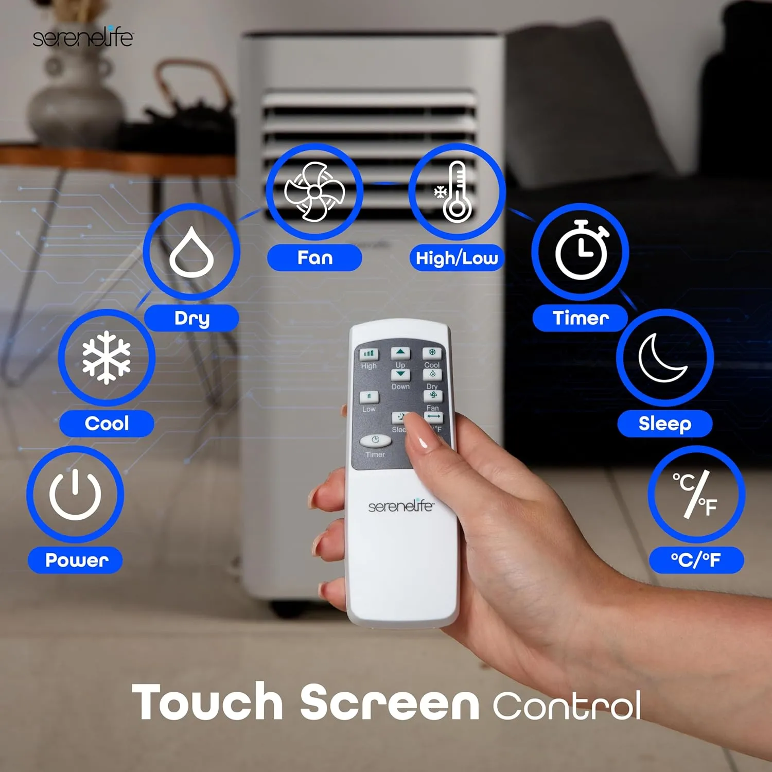 SereneLife SLPAC180W Portable Conditioner-3-in-1 Compact Standing Air Conditioner for Room Up to, Floor AC Unit with Remote Control, Universal Casters, Window Mount Kit