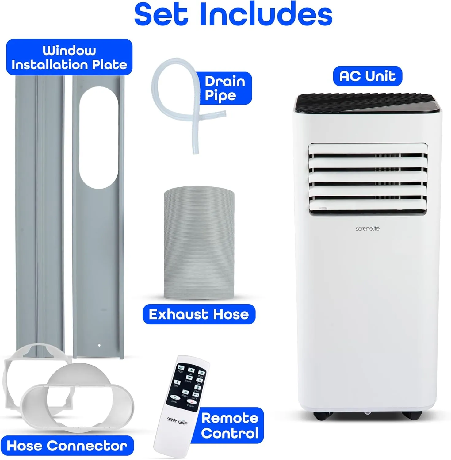 SereneLife SLPAC180W Portable Conditioner-3-in-1 Compact Standing Air Conditioner for Room Up to, Floor AC Unit with Remote Control, Universal Casters, Window Mount Kit