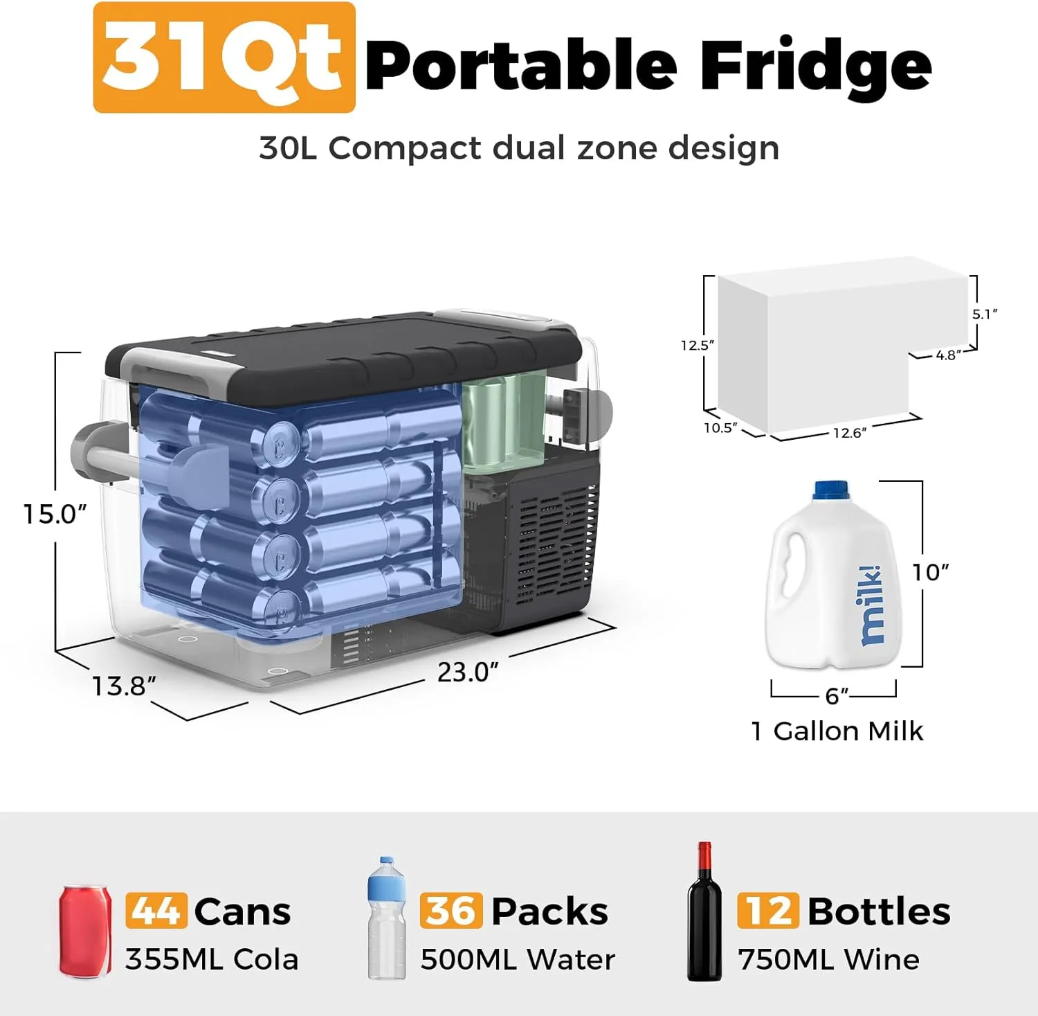 Setpower AJ30 Portable Refrigerator,Portable Freezer,32 Quart Electric Cooler,Car Refrigerator,12/24V DC Cable & 110/240V AC,Car Fridge for Camping,Truck,RV,Travel,Fishing