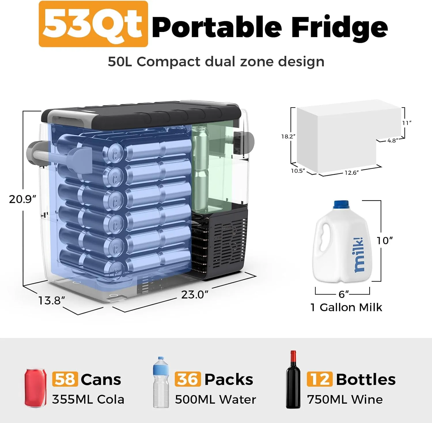 Setpower AJ50 12V Refrigerator 53 Quart Electric Cooler Car Refrigerator 12V Portable Fridge Freezer 12/24V DC for Vehicles Truck Van RV Camper SUV Boat Travel Road Trips Camping