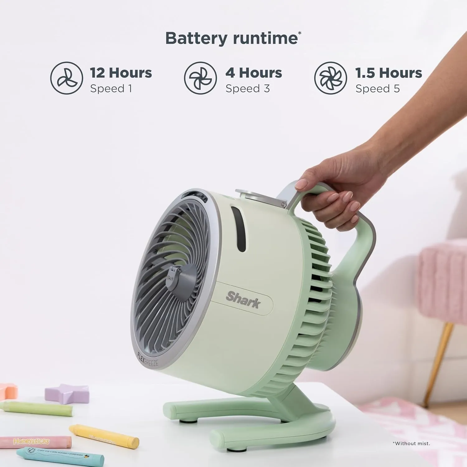 Shark FlexBreeze HydroGo Fan—Ultra-powerful portable fan with indoor   outdoor mist, Up to 70 feet of reach, corded & cordless, up to 12-hr. battery, 5 speeds, evaporative misting, Glacier, FA052BL