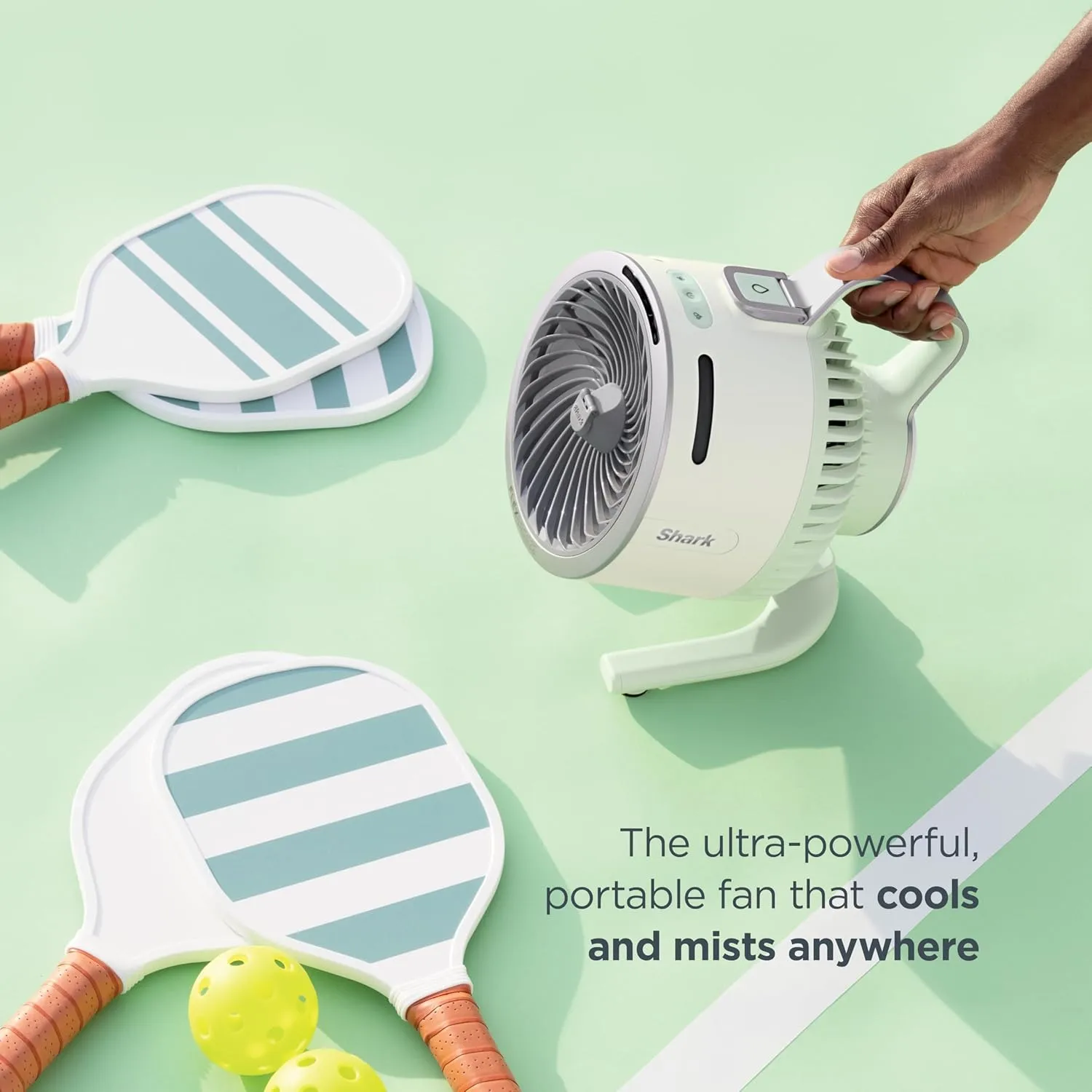 Shark FlexBreeze HydroGo Fan—Ultra-powerful portable fan with indoor   outdoor mist, Up to 70 feet of reach, corded & cordless, up to 12-hr. battery, 5 speeds, evaporative misting, Glacier, FA052BL