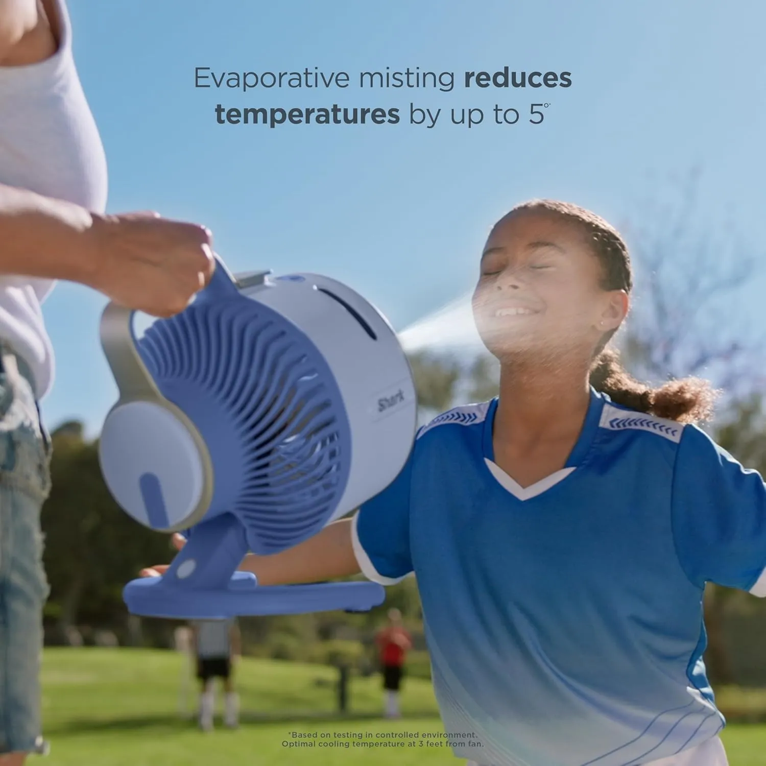 Shark FlexBreeze HydroGo Fan—Ultra-powerful portable fan with indoor   outdoor mist, Up to 70 feet of reach, corded & cordless, up to 12-hr. battery, 5 speeds, evaporative misting, Glacier, FA052BL