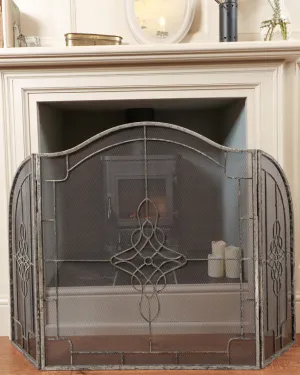 Silver Three Panel Folding Fire Screen