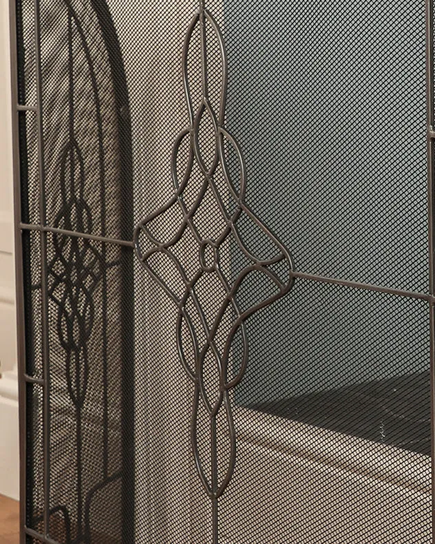 Silver Three Panel Folding Fire Screen