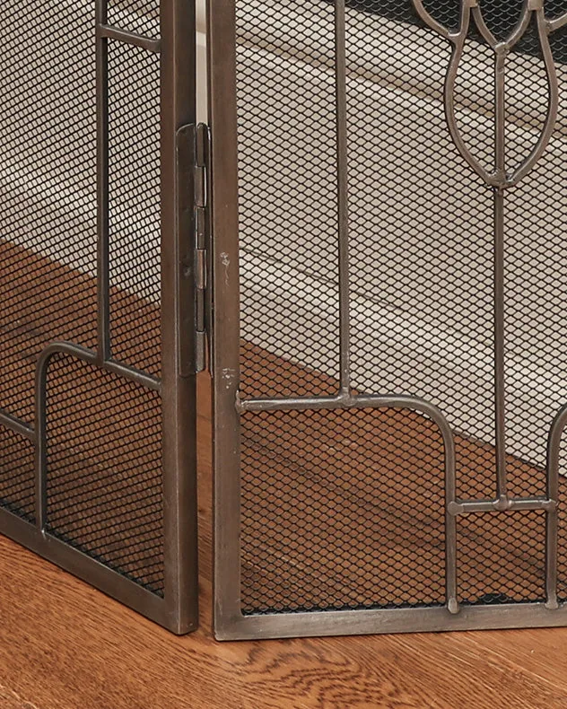 Silver Three Panel Folding Fire Screen