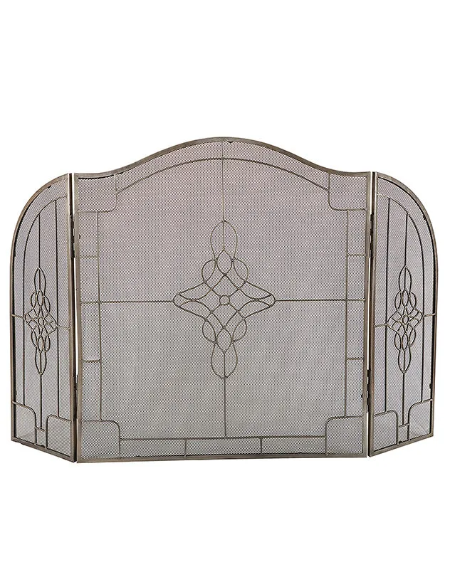 Silver Three Panel Folding Fire Screen