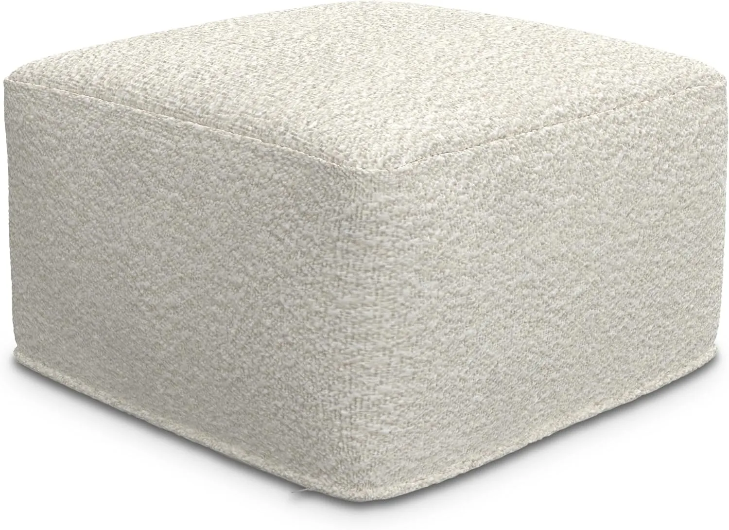 SIMPLIHOME Chantal 24-inch Wide Square Boucle Pouf in Ivory, Handcrafted Contemporary-Style Wool Ottoman, Cushioned Seat, or Footrest for Living Room, Assembled