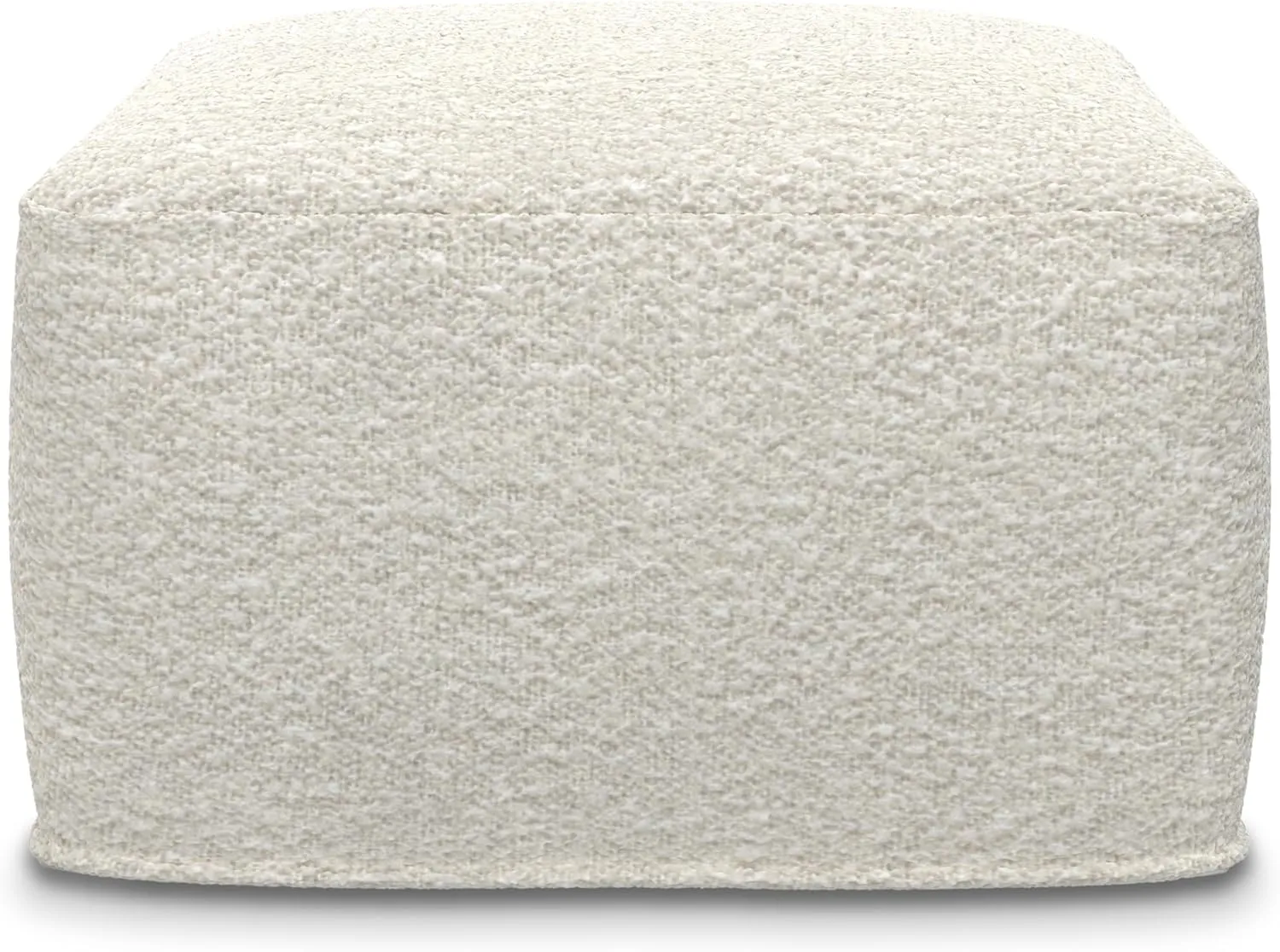SIMPLIHOME Chantal 24-inch Wide Square Boucle Pouf in Ivory, Handcrafted Contemporary-Style Wool Ottoman, Cushioned Seat, or Footrest for Living Room, Assembled