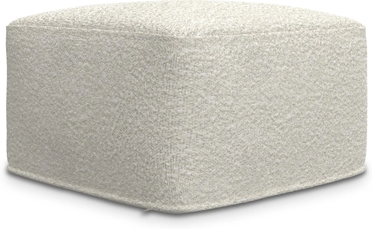 SIMPLIHOME Chantal 24-inch Wide Square Boucle Pouf in Ivory, Handcrafted Contemporary-Style Wool Ottoman, Cushioned Seat, or Footrest for Living Room, Assembled