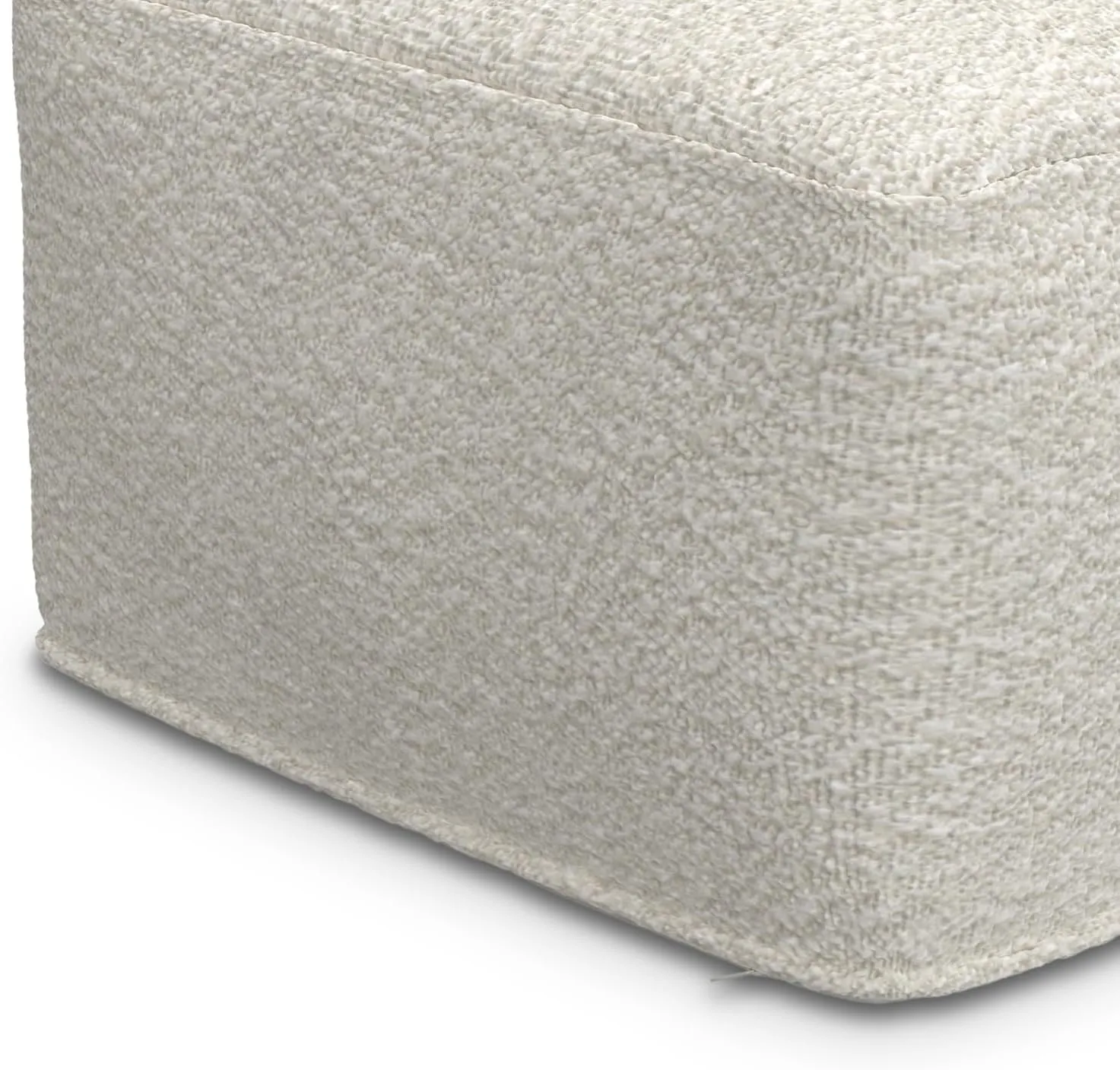 SIMPLIHOME Chantal 24-inch Wide Square Boucle Pouf in Ivory, Handcrafted Contemporary-Style Wool Ottoman, Cushioned Seat, or Footrest for Living Room, Assembled