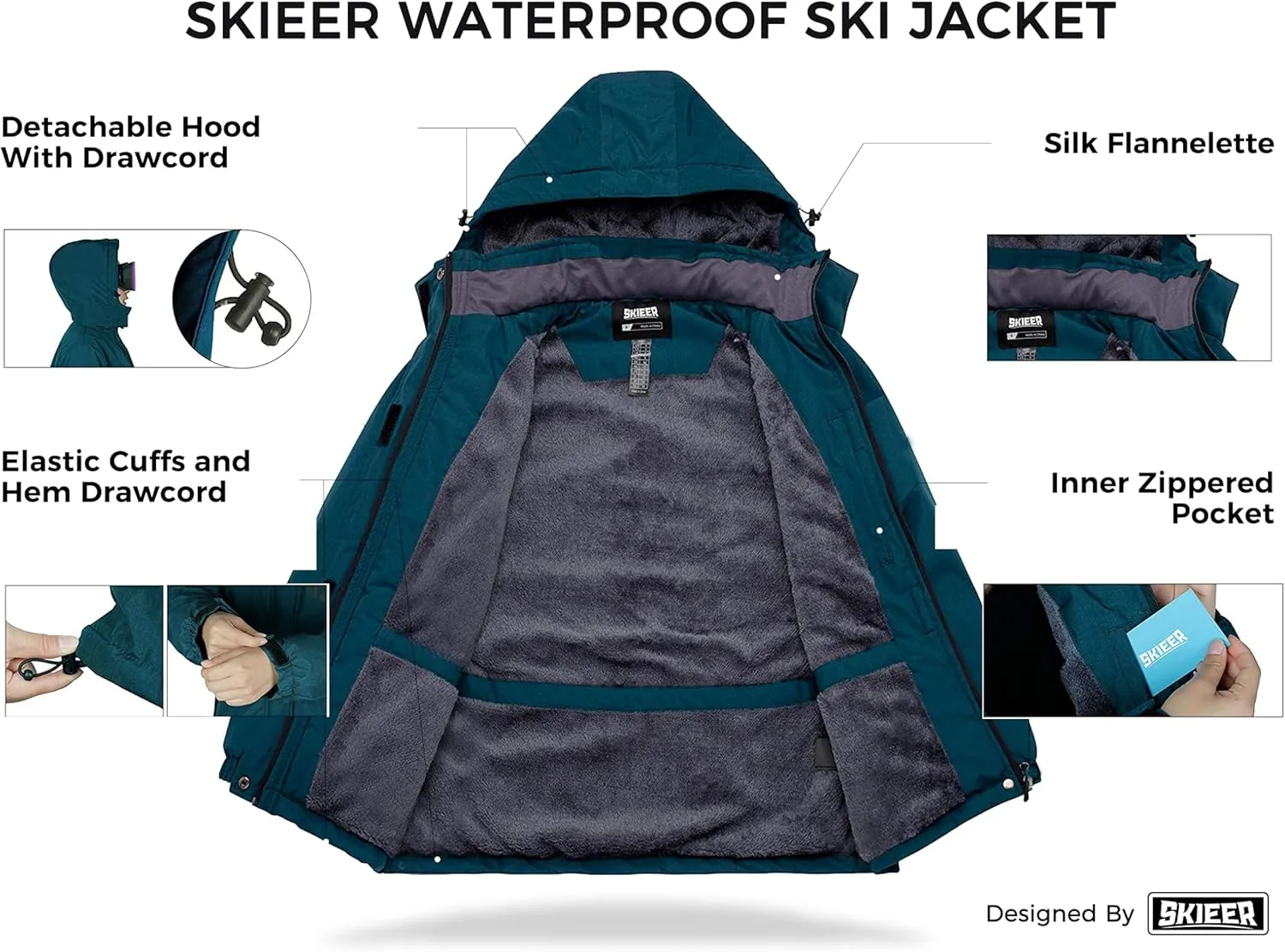 Skieer Women's Waterproof Ski Jacket Warm Winter Coat Fleece Snowboarding Coat