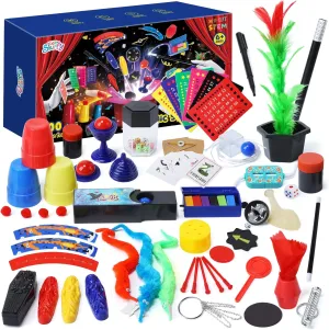 Skirfy Magic Starter Kit - 100  Tricks for Kids Age 6-10, Includes Dice Magic Trick, Magic Wand