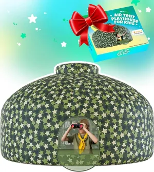 Skywin-Air Tent for Kids, Inflatable Tent for Kids, Playhouse with Door - 77x50 Inches Blow Up, Sets Up and Stores Away in Seconds (Fan NOT Included) (Space Style with Door) (Camo Star Green)