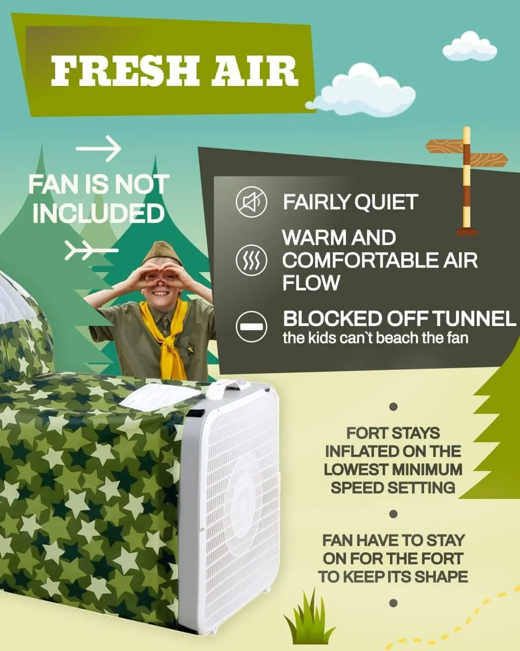 Skywin-Air Tent for Kids, Inflatable Tent for Kids, Playhouse with Door - 77x50 Inches Blow Up, Sets Up and Stores Away in Seconds (Fan NOT Included) (Space Style with Door) (Camo Star Green)