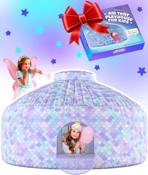 Skywin-Air Tent for Kids, Inflatable Tent for Kids, Playhouse with Door - 77x50 Inches Blow Up, Sets Up and Stores Away in Seconds (Fan NOT Included) (Space Style with Door) (Mermaid)