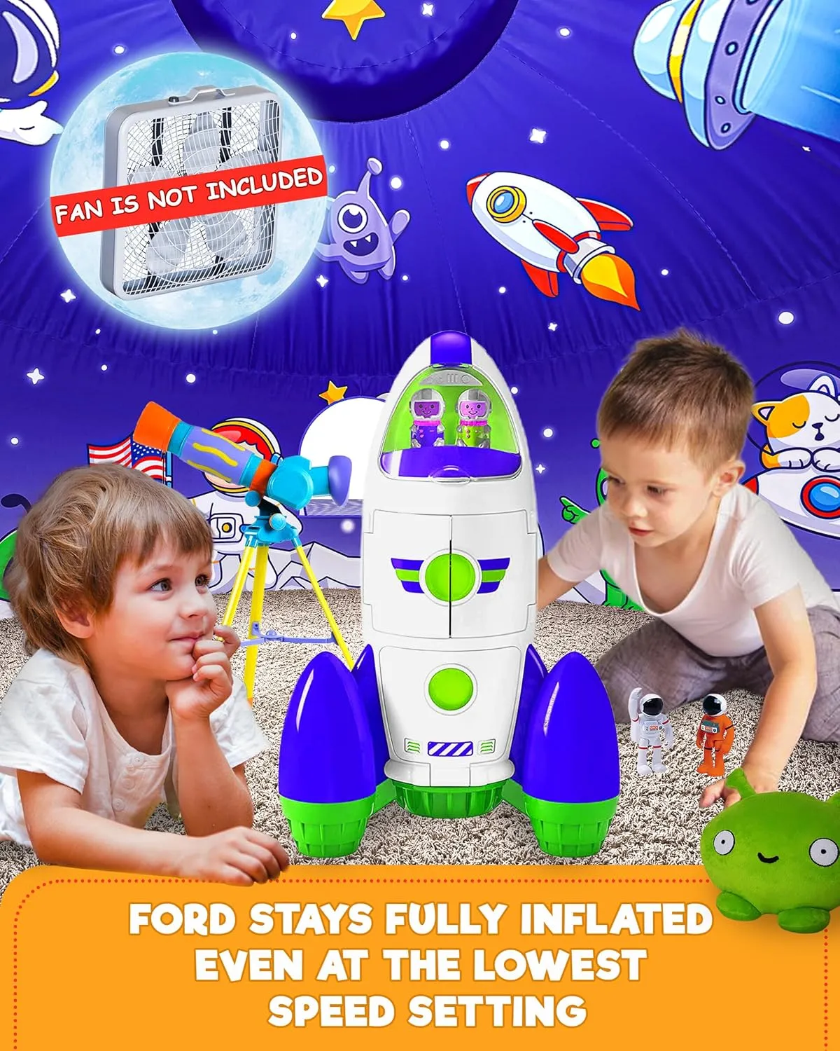 Skywin-Air Tent for Kids, Inflatable Tent for Kids, Playhouse with Door - 77x50 Inches Blow Up, Sets Up and Stores Away in Seconds (Fan NOT Included) (Space Style with Door) (Shinny Space)