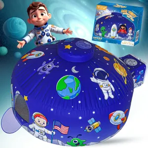 Skywin-Air Tent for Kids, Inflatable Tent for Kids, Playhouse with Door - 77x50 Inches Blow Up, Sets Up and Stores Away in Seconds (Fan NOT Included) (Space Style with Door) (Shinny Space)