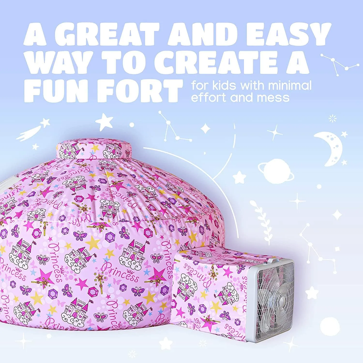 Skywin Air Tent Fort Playhouse for Kids (Princess) - Improved Inflatable Kids Fort Sets Up and Stores Away in Seconds (Fan NOT Included)