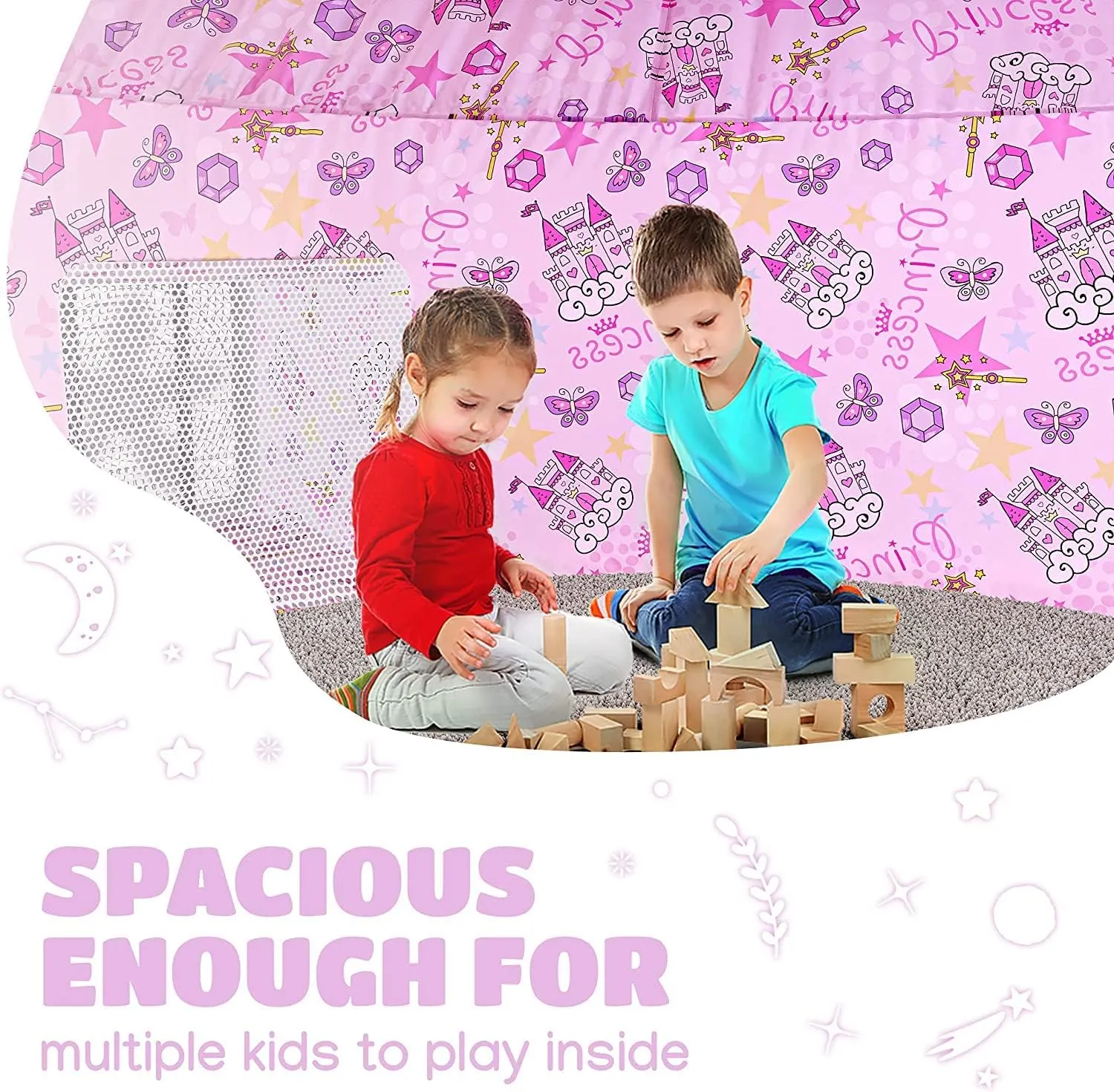 Skywin Air Tent Fort Playhouse for Kids (Princess) - Improved Inflatable Kids Fort Sets Up and Stores Away in Seconds (Fan NOT Included)