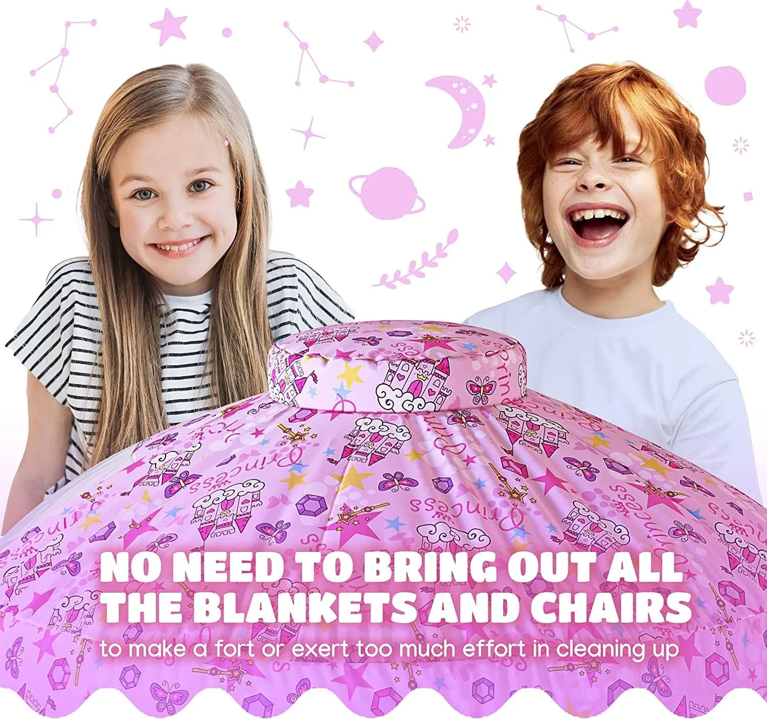 Skywin Air Tent Fort Playhouse for Kids (Princess) - Improved Inflatable Kids Fort Sets Up and Stores Away in Seconds (Fan NOT Included)