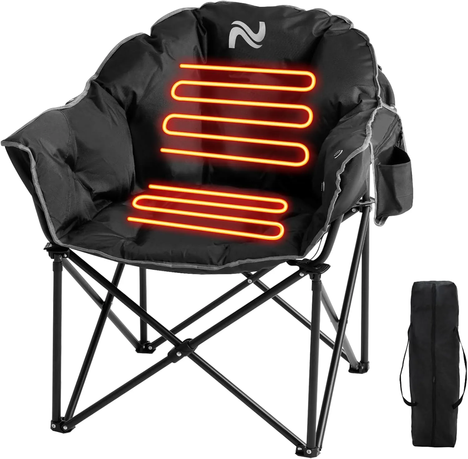 Slsy Oversized Heated Camping Chair Heats Back and Seat, Heating Portable Camp Chair with 3 Heat Levels, Heavy Duty Heated Moon Chair for Lawn, Outdoor, Picnic, Lounge Patio