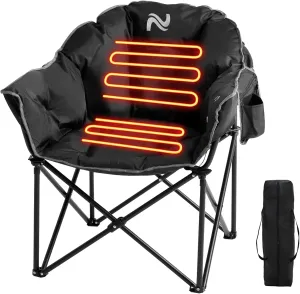 Slsy Oversized Heated Camping Chair Heats Back and Seat, Heating Portable Camp Chair with 3 Heat Levels, Heavy Duty Heated Moon Chair for Lawn, Outdoor, Picnic, Lounge Patio