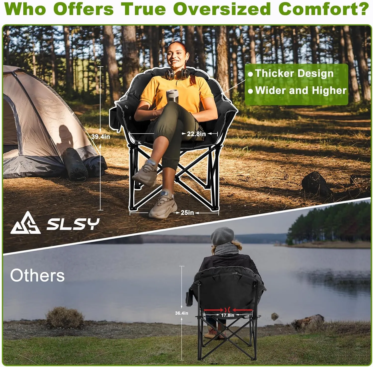 Slsy Oversized Heated Camping Chair Heats Back and Seat, Heating Portable Camp Chair with 3 Heat Levels, Heavy Duty Heated Moon Chair for Lawn, Outdoor, Picnic, Lounge Patio