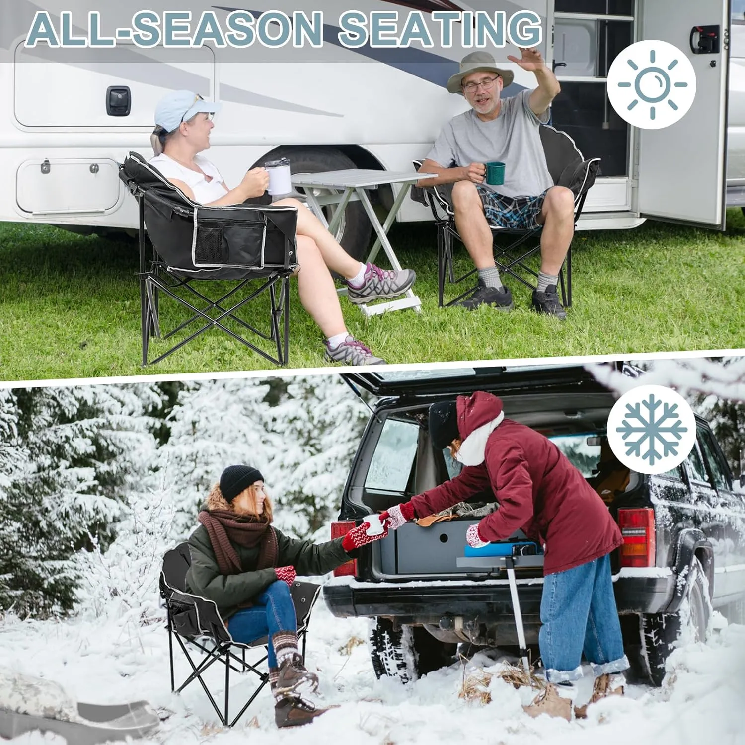Slsy Oversized Heated Camping Chair Heats Back and Seat, Heating Portable Camp Chair with 3 Heat Levels, Heavy Duty Heated Moon Chair for Lawn, Outdoor, Picnic, Lounge Patio