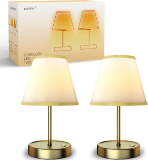 Small Cordless Table Lamp, 3-Level Touch Control Warm Brightness Led Desk Lamp, Built-in 5200mAh Battery Type C Rechargeable Table Lamp for Bedroom,Desk Decor,Office,Restaurant (2Pcs Bronze)