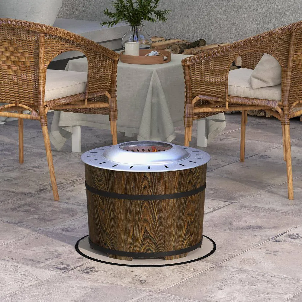 Smokeless Fire Pit with Fireproof Mat, 20 In. Barrel Style Portable Wood Burning Firepit, Camping Bonfire Stove, Brown