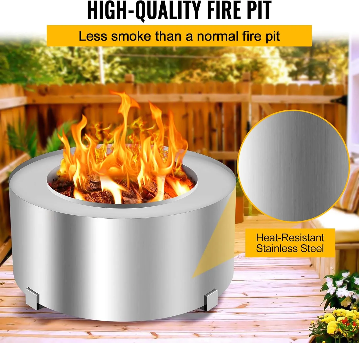 Smokeless Fire Pits Outdoor 28.5 Inch Stainless Steel Stove Bonfire Wood Burning Firepit for Picnic Camping Backyard