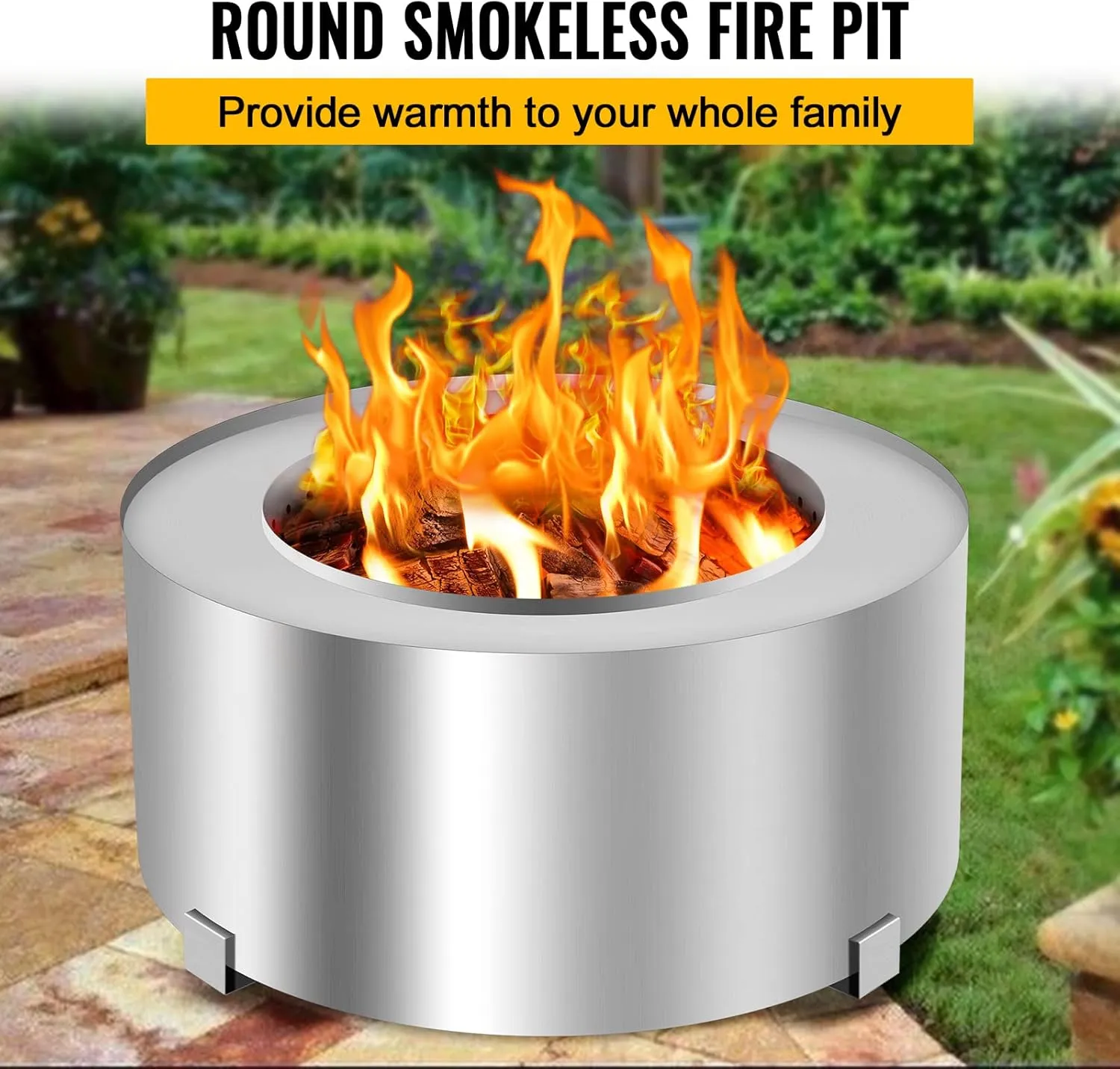 Smokeless Fire Pits Outdoor 28.5 Inch Stainless Steel Stove Bonfire Wood Burning Firepit for Picnic Camping Backyard