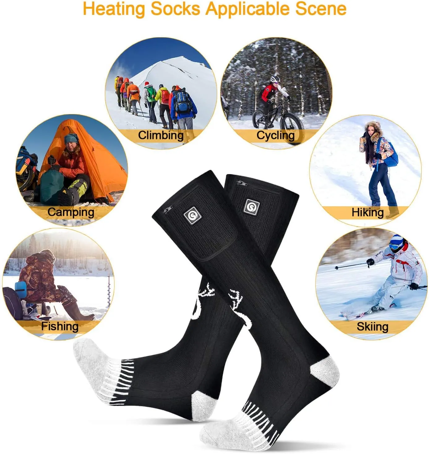 SNOW DEER Upgraded Rechargeable Electric Heated Socks,7.4V 2200mAh Battery Powered Cold Weather Heat Socks for Men Women,Outdoor Riding Camping Hiking Motorcycle Skiing Warm Winter Socks