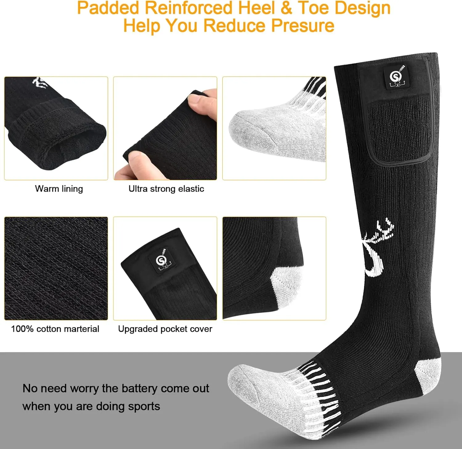 SNOW DEER Upgraded Rechargeable Electric Heated Socks,7.4V 2200mAh Battery Powered Cold Weather Heat Socks for Men Women,Outdoor Riding Camping Hiking Motorcycle Skiing Warm Winter Socks
