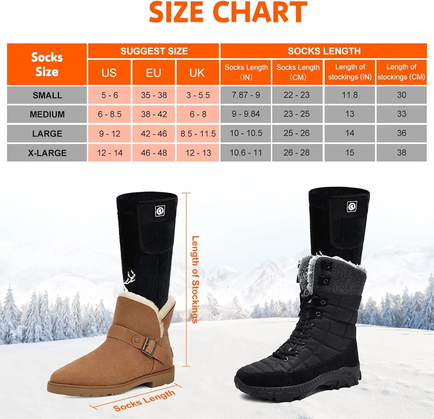 SNOW DEER Upgraded Rechargeable Electric Heated Socks,7.4V 2200mAh Battery Powered Cold Weather Heat Socks for Men Women,Outdoor Riding Camping Hiking Motorcycle Skiing Warm Winter Socks
