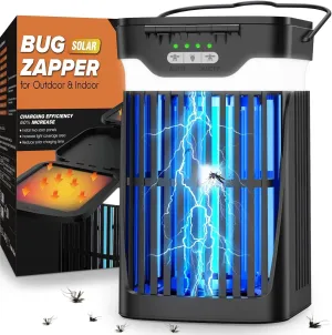 Solar Bug Zapper Outdoor, 2024 Upgraded Mosquito Zapper Outdoor Solar Powered, Cordless Electric Bug Zapper Indoor w/Night Light, Waterproof Fly Zapper for Patio Backyard Kitchen Camping