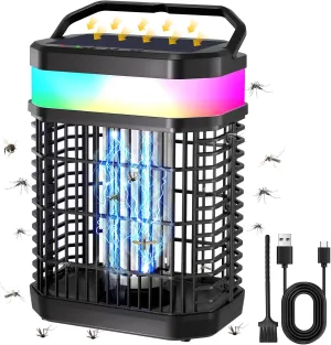Solar Bug Zapper Outdoor 4000V Mosquito Zapper Solar Power 2IN1 Fly Zapper with 5500mAh Battery & LED Light,Electric Fly Trap with Hook,Cordless & Rechargeable Mosquito Killer for Home Patio Camping