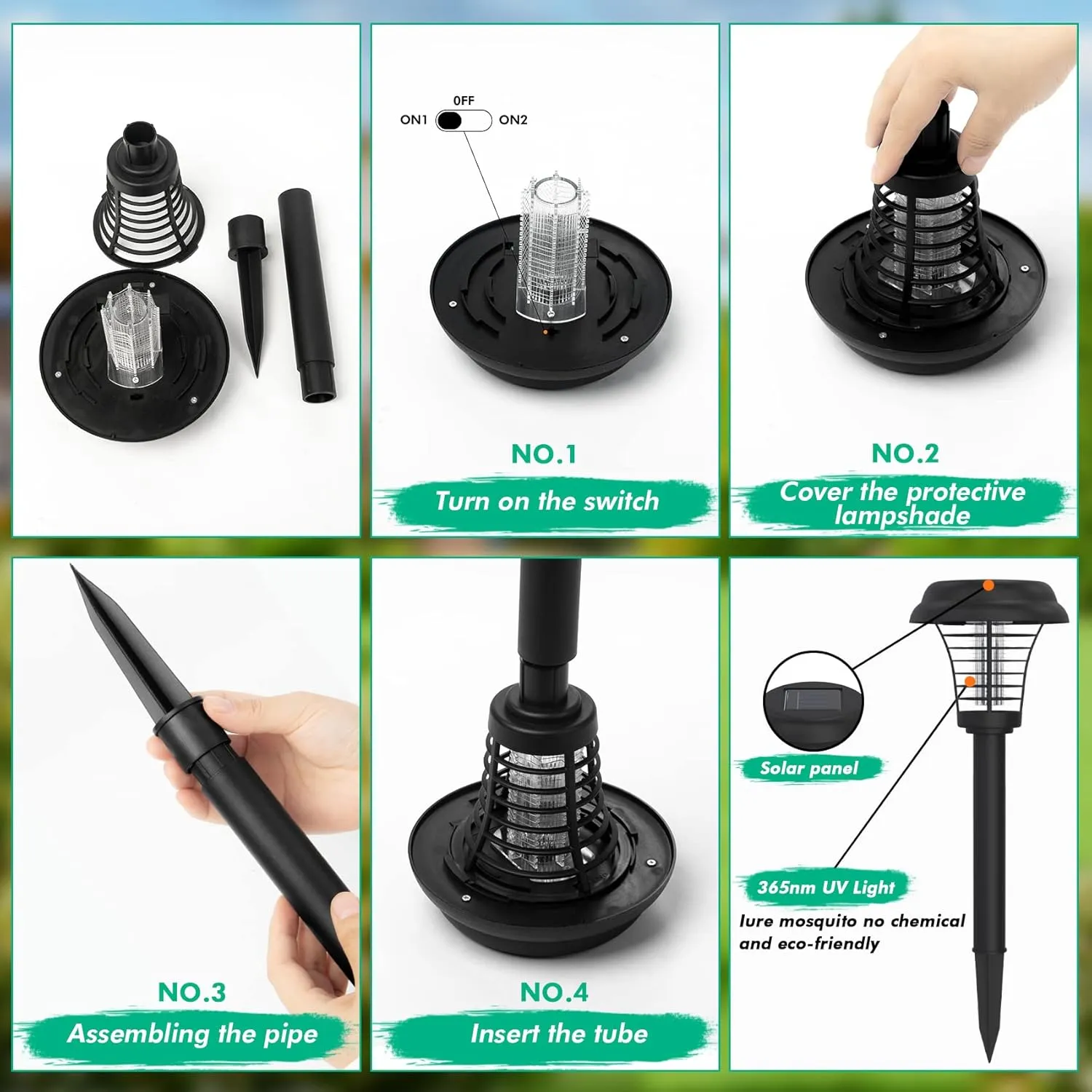 Solar Bug Zappers Outdoor, Rechargeable Mosquito Fly Zappers Lamp Repellent Waterproof LED, Solar Powered Mosquito Killer Lamp for Indoor(2 Pack)