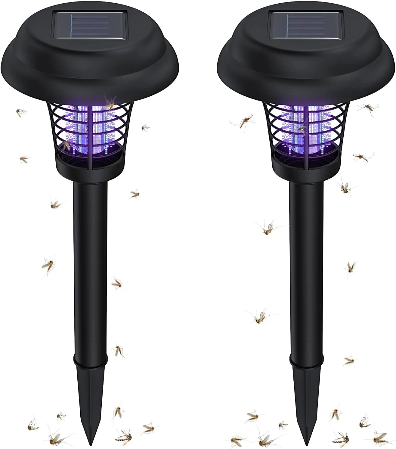 Solar Bug Zappers Outdoor, Rechargeable Mosquito Fly Zappers Lamp Repellent Waterproof LED, Solar Powered Mosquito Killer Lamp for Indoor(2 Pack)