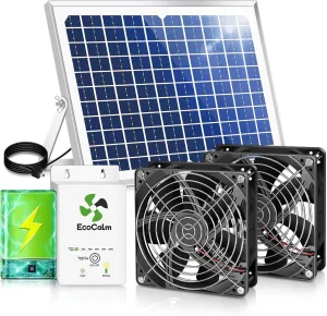Solar Exhaust Fan for Chicken Coop with Battery, Solar Powered Fan with 25W Bifacial Solar Panel & Dual 5.5" Fans Kits
