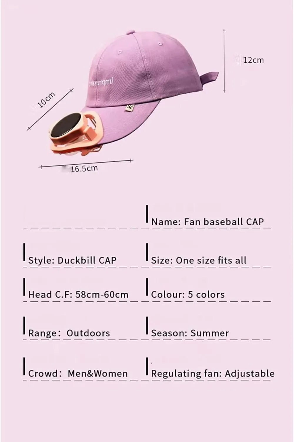 Solar Fan hat Baseball Cap with Fan Snapback Casual Outdoor Hat Summer Sun Cap