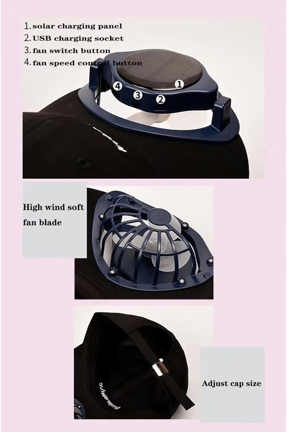 Solar Fan hat Baseball Cap with Fan Snapback Casual Outdoor Hat Summer Sun Cap
