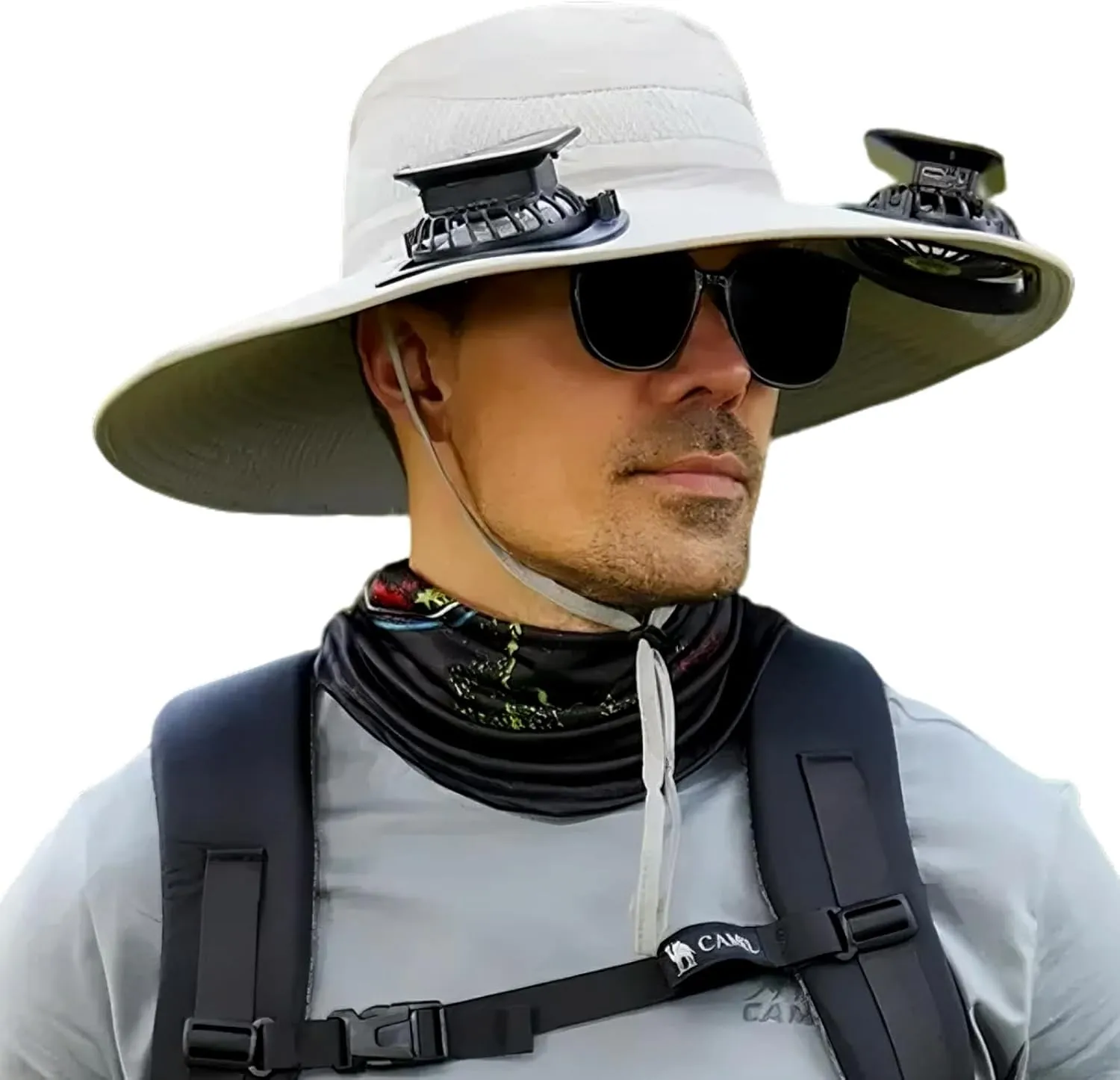 Solar Fan Hat for Men, Wide Brim Outdoor Fishing Hat 2 Solar Powered Fans 3-Speed Adjustable Cooling for Hiking, Camping