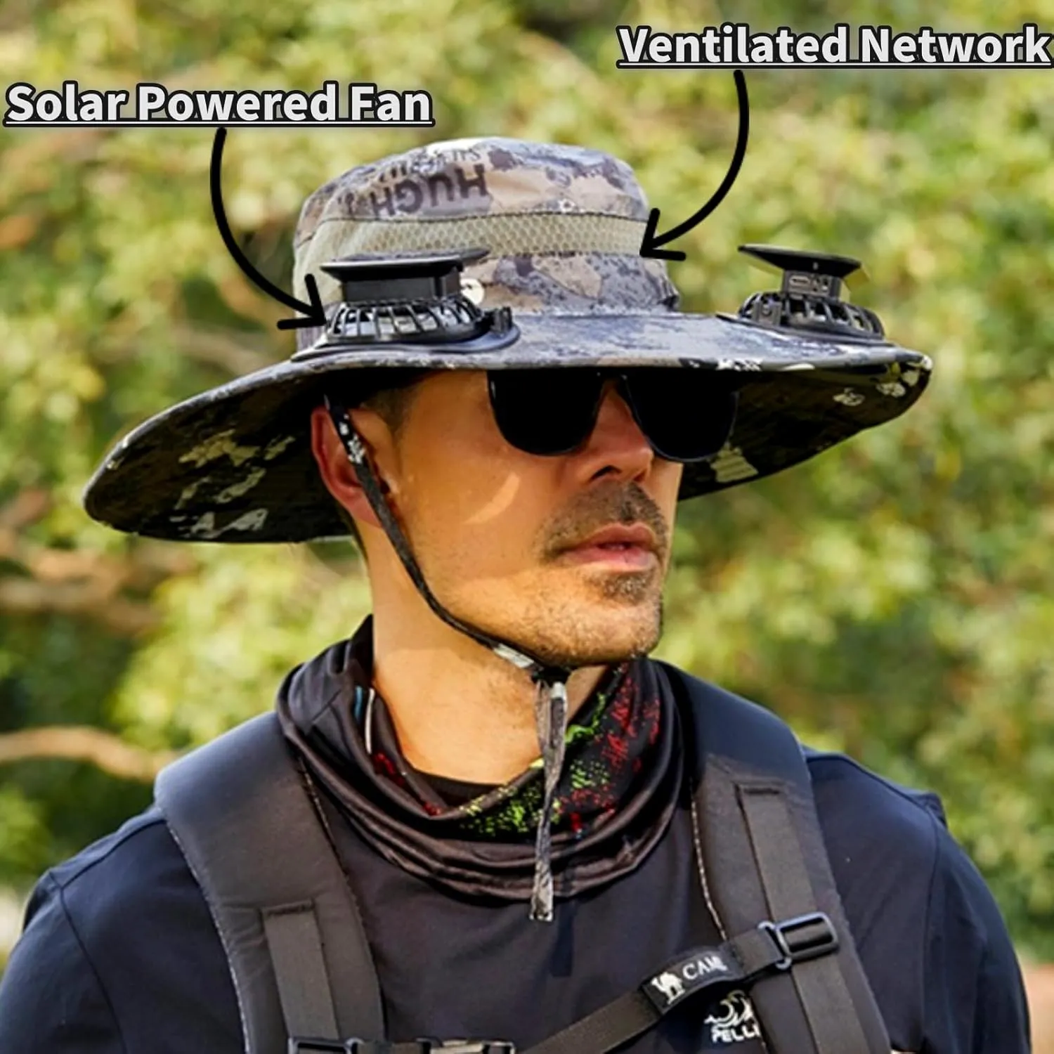 Solar Fan Hat for Men,Wide Brim Outdoor Fishing Hat 2 Solar Fan 3-Speed Adjustable Beach Cap for Camping, Hiking