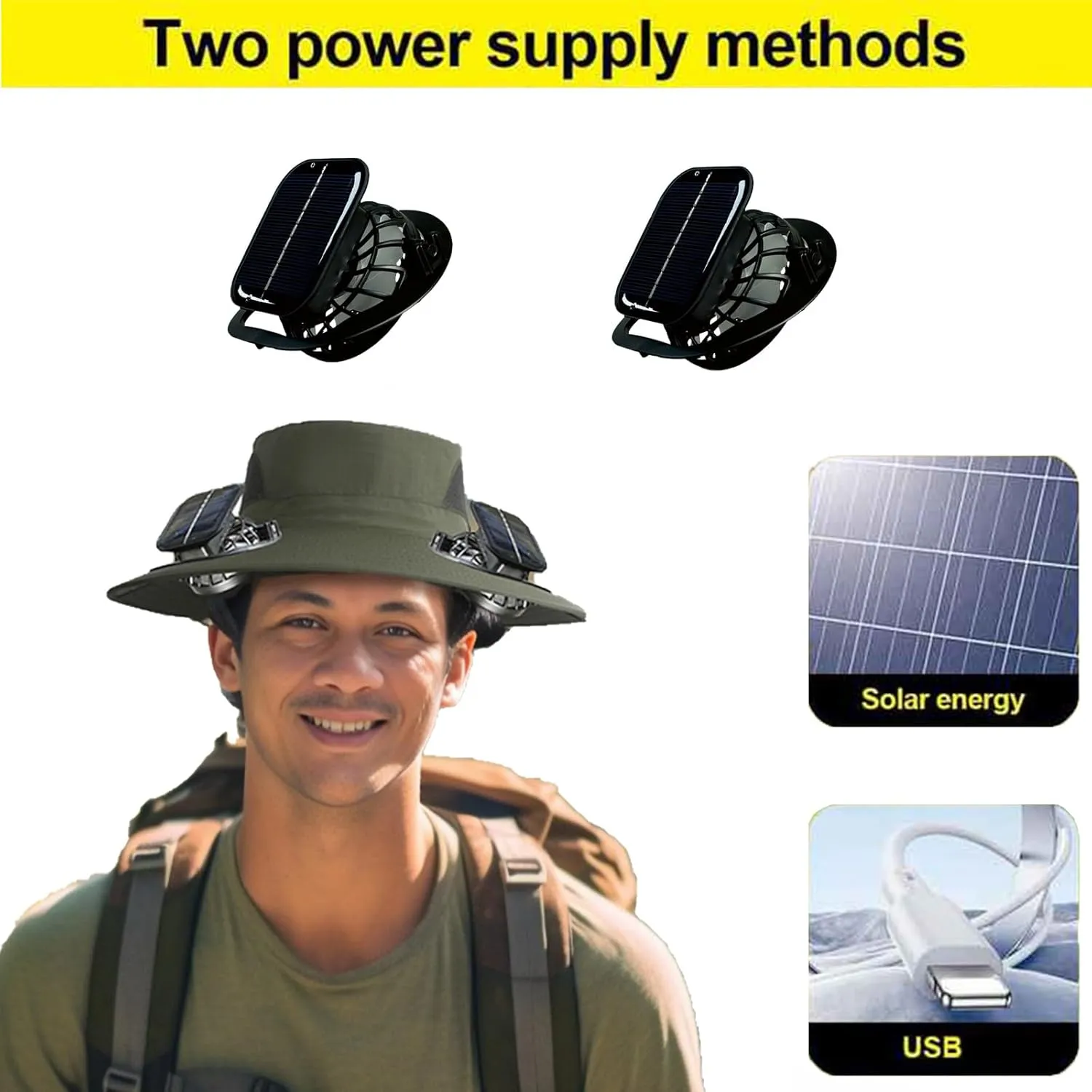 Solar Fan Hat Outdoor, Wide Brim Sun Hat with 2 Solar Fans Solar Powered, 2025 UPF 50  Bucket Sun Hat for Men Women