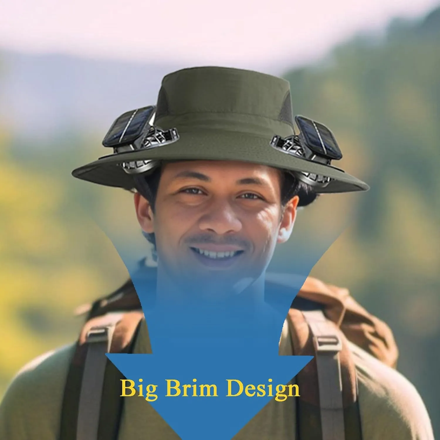 Solar Fan Hat Outdoor, Wide Brim Sun Hat with 2 Solar Fans Solar Powered, 2025 UPF 50  Bucket Sun Hat for Men Women